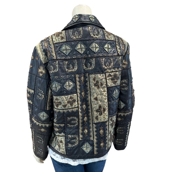 Chico’s Beaded and Embroidered Patchwork Leather Jacket - Picture 8 of 16